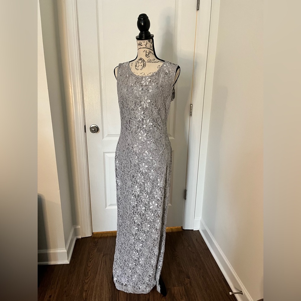 Silver sequin long dress worn once for a wedding